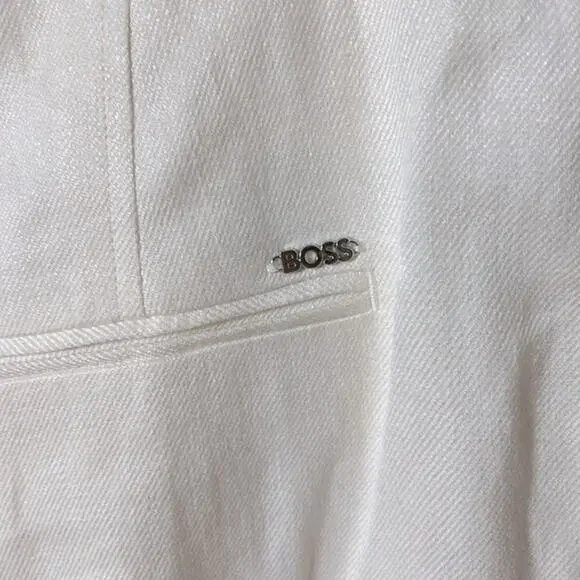 NWT Boss Tapito linen high rise wide leg trouser pants in Open White, 16